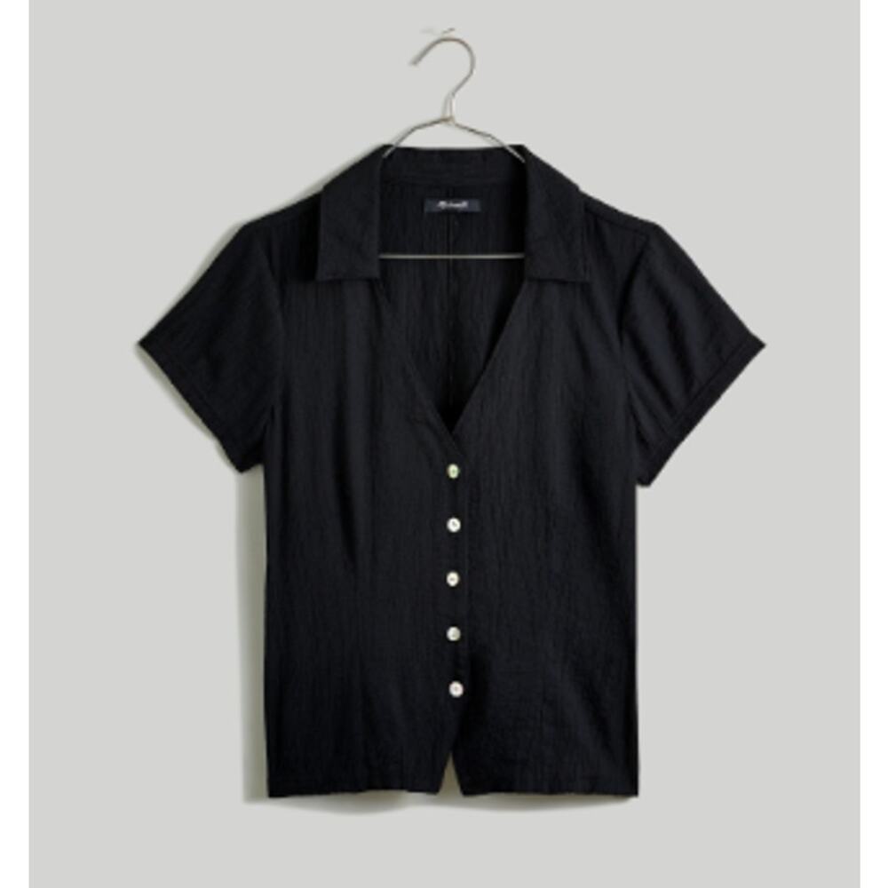 NWOT Madewell Notched V-Neck Button-Up Top Black XS